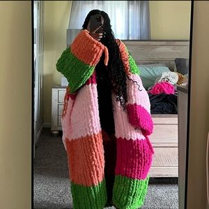 WARMKNITUP Long Handknit Duster (Watermelon Sugar colorway)